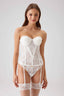 Front view of the Amorette Ivory Lace Corset Bridal Set showcasing its floral lace design, molded cups, and corset-inspired fit.